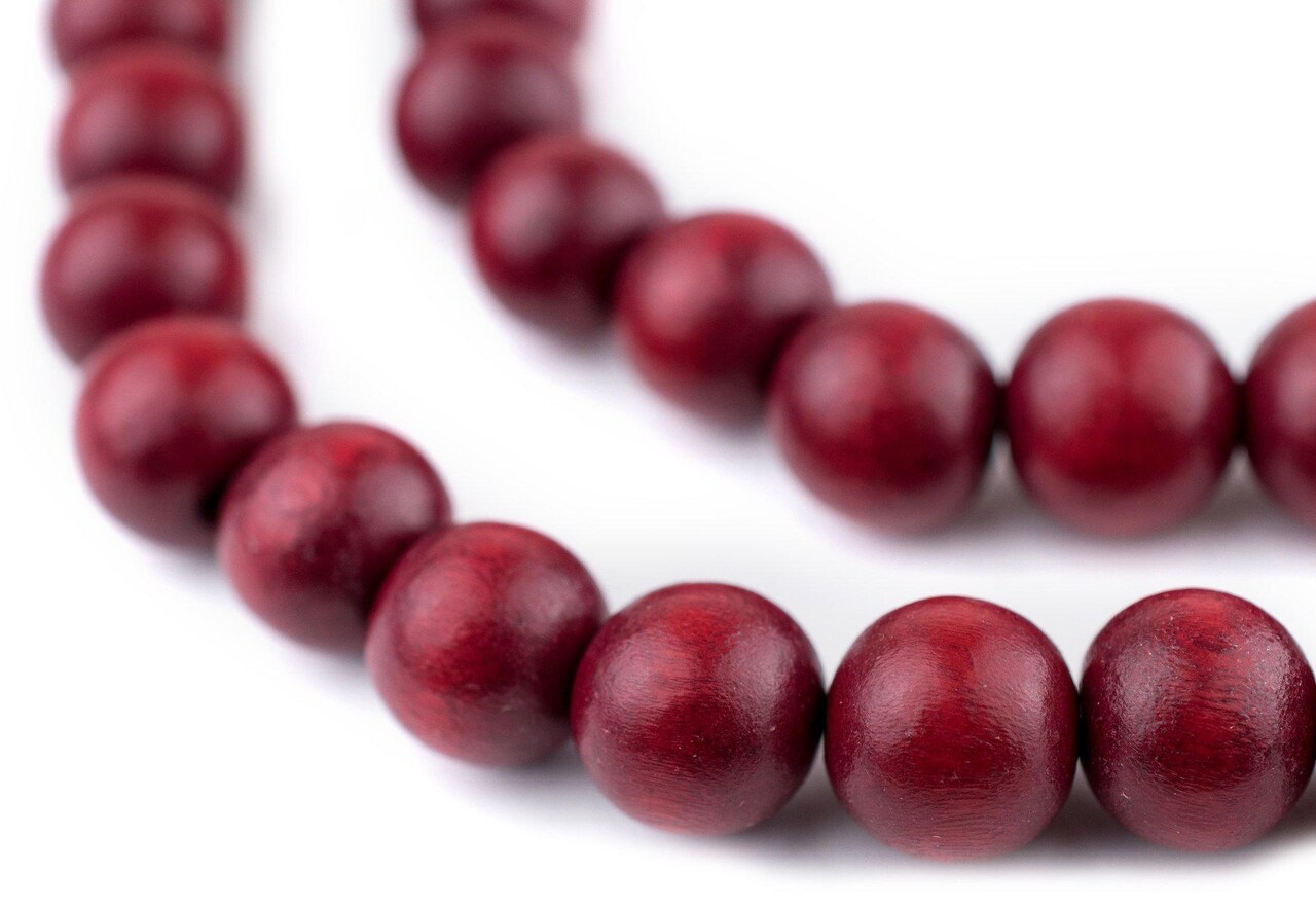 The Bead Chest Natural 12mm Wooden Beads in Red for Jewelry Making – Round Loose Wood Spacer Beads I Approximately 35 Beads